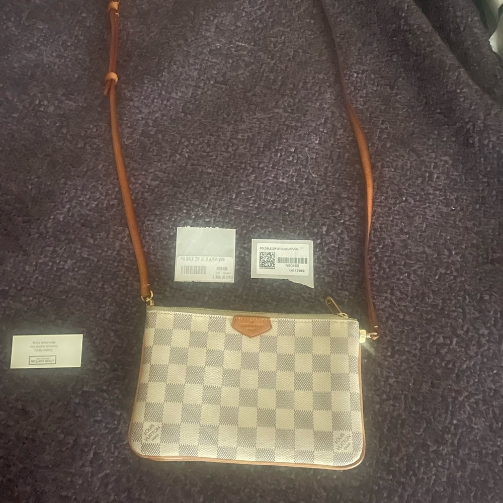 Authentic Louis Vuitton Damier Azur Double Zip Pochette